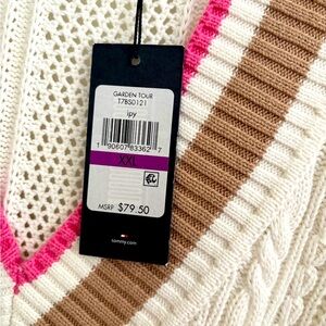 Sweater- Tommy Hilfiger cable knit -new never worn White & brown pink trim.